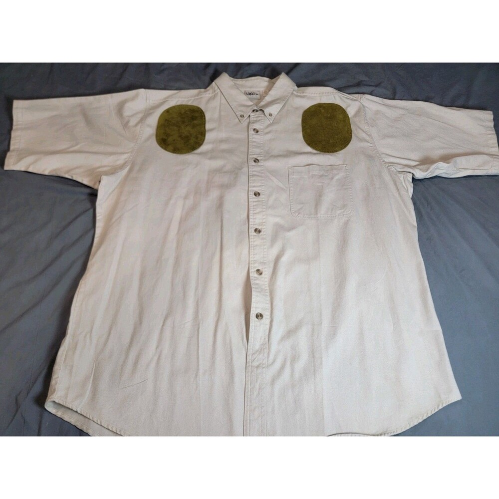 Vintage 1250 North Men’s XXL Cotton Button Shirt Beige Suede Chest Patches